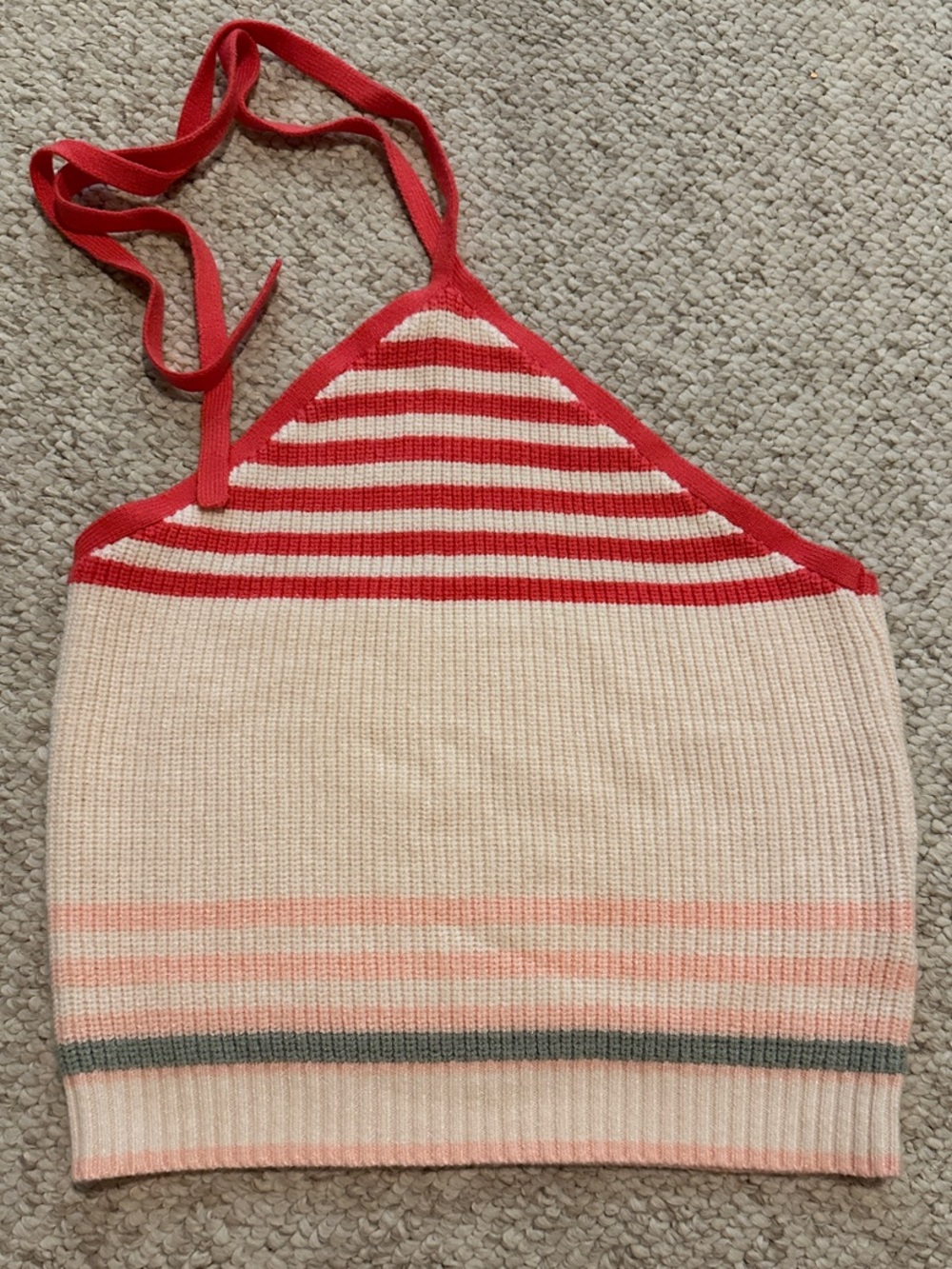 Striped Halter Knit Crop Top in Red and Cream